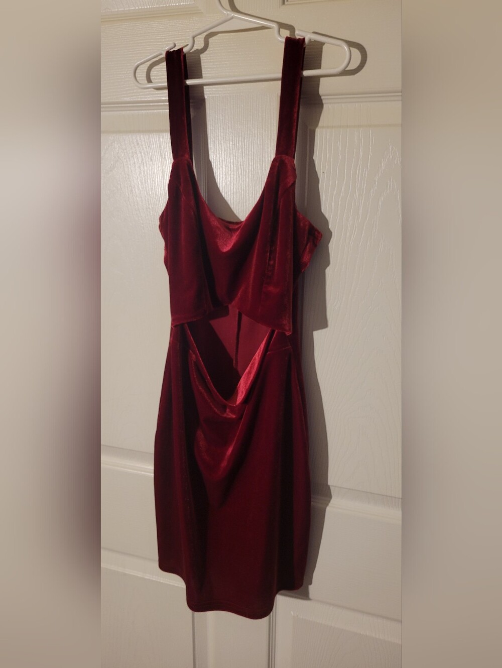 Wine Red Open Front Velvet Dress